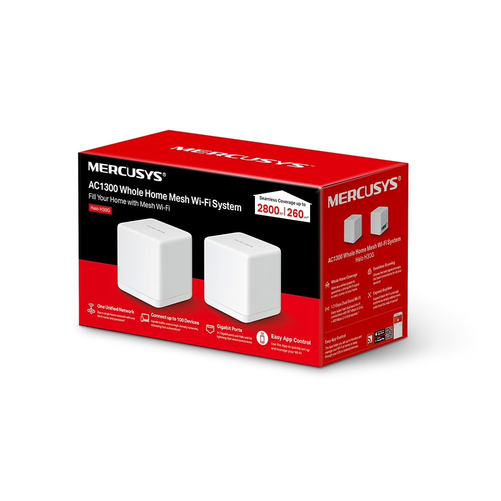 MERCUSYS Halo H30G AC1300 1.3 Gbps Whole Home Mesh Wi-Fi System Router | Seamless Roaming | MU-MIMO Beamforming | 2x Gigabit Ports MERCUSYS Halo H30G AC1300 1.3 Gbps Whole Home Mesh Wi-Fi System Router | Seamless Roaming | MU-MIMO Beamforming | 2x Gigabit Ports